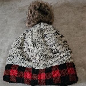 Maurices Buffalo Plaid Knit Beanie with Pom-Pom - Red and Black And Brown